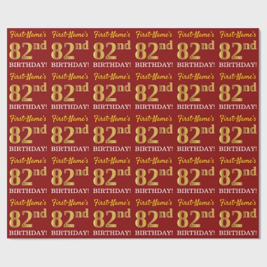 Red, Imitation Gold look "82e BIRTHDAY" Cadeaupapier (Vlak)