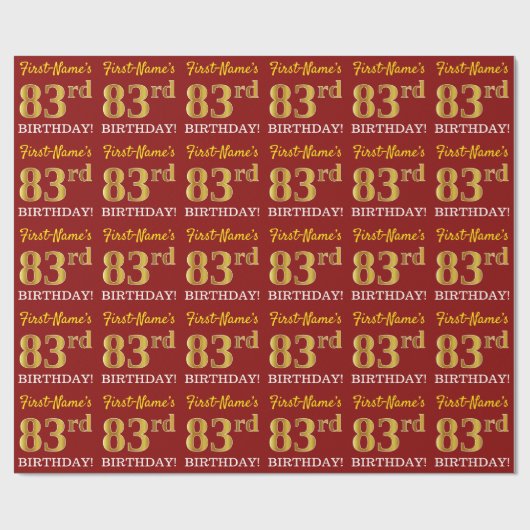 Red, Imitation Gold look "83rd BIRTHDAY" Cadeaupapier (Vlak)