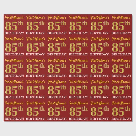 Red, Imitation Gold look "85th BIRTHDAY" Cadeaupapier (Vlak)