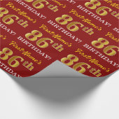 Red, Imitation Gold look "86th BIRTHDAY" Cadeaupapier (Hoek)