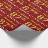 Red, Imitation Gold look "87th BIRTHDAY" Cadeaupapier (Hoek)