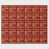 Red, Imitation Gold look "87th BIRTHDAY" Cadeaupapier (Vlak)