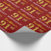 Red, Imitation Gold look "91st BIRTHDAY" Cadeaupapier (Hoek)