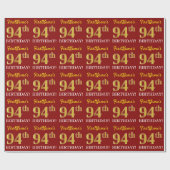 Red, Imitation Gold look "94th BIRTHDAY" Cadeaupapier (Vlak)