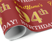 Red, Imitation Gold look "94th BIRTHDAY" Cadeaupapier (Rol Hoek)