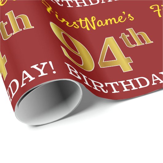 Red, Imitation Gold look "94th BIRTHDAY" Cadeaupapier (Rol Hoek)