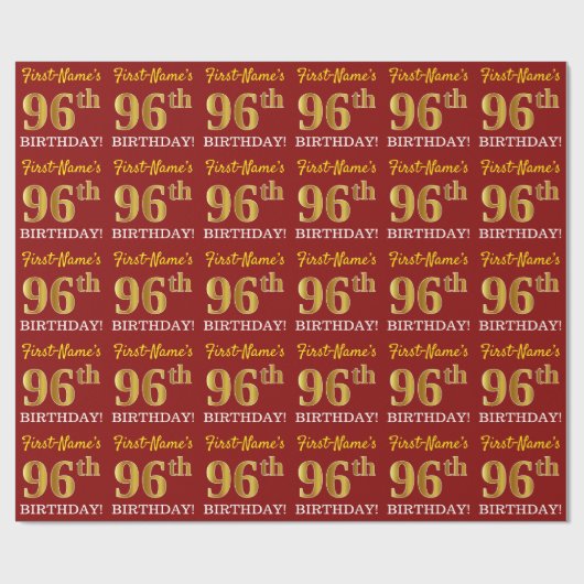 Red, Imitation Gold look "96th BIRTHDAY" Cadeaupapier (Vlak)