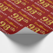 Red, Imitation Gold look "98th BIRTHDAY" Cadeaupapier (Hoek)