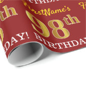 Red, Imitation Gold look "98th BIRTHDAY" Cadeaupapier (Rol Hoek)