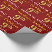 Red, Imitation Gold look "9th BIRTHDAY" Cadeaupapier (Hoek)