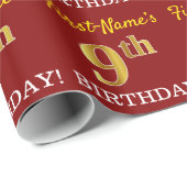 Red, Imitation Gold look "9th BIRTHDAY" Cadeaupapier (Rol Hoek)