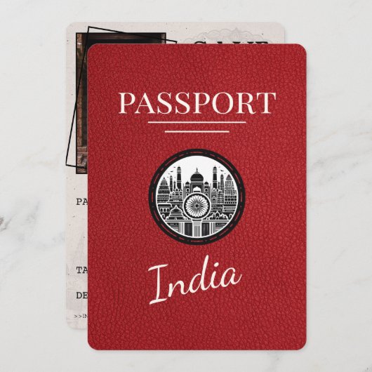 Red India Passport Bewaar de datum Save The Date (Voorkant / Achterkant)
