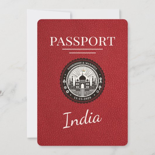 Red India Passport Wedding Invitation Kaart (Achterkant)