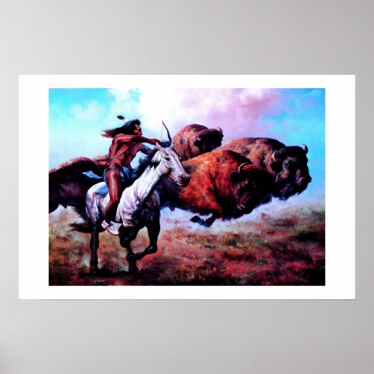 RED INDIAN HUNTING BUFFALO POSTER (Voorkant)