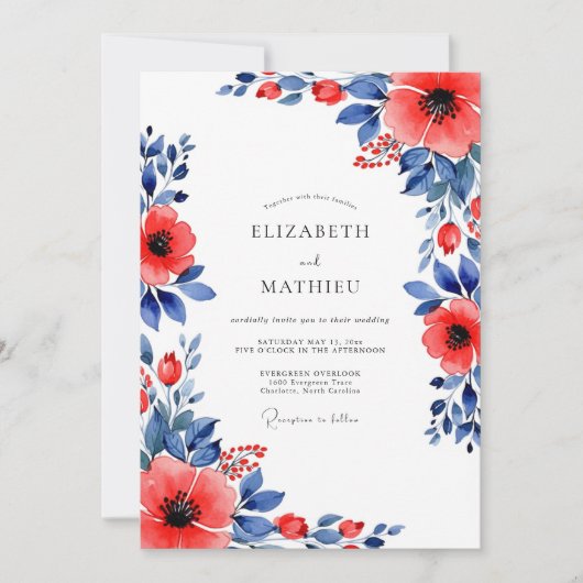 Red Indigo Botanical Summer Wedding Kaart (Voorkant)