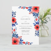 Red Indigo Botanical Summer Wedding Kaart (Staand voorkant)
