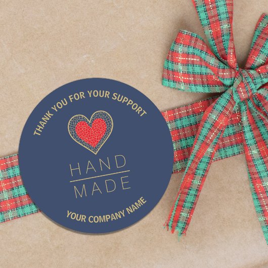 Red & Indigo Heart Simple Minimalist Handmade Ronde Sticker