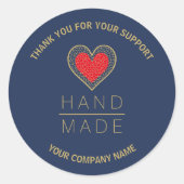 Red & Indigo Heart Simple Minimalist Handmade Ronde Sticker (Voorkant)