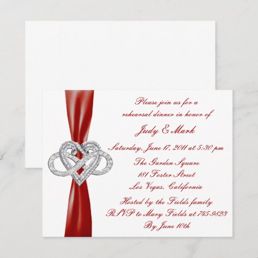 Red Infinity Hart repetitie diner uitnodiging (Voorkant / Achterkant)