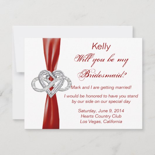 Red Infinity Heart Bridesmaid Kaart (Voorkant)
