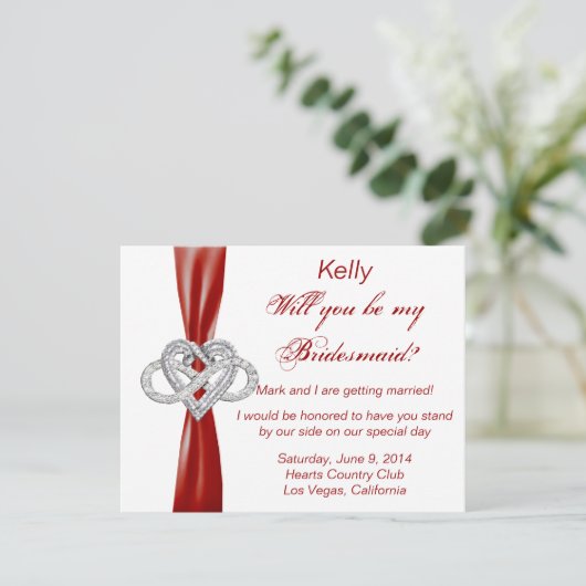 Red Infinity Heart Bridesmaid Kaart (Staand voorkant)