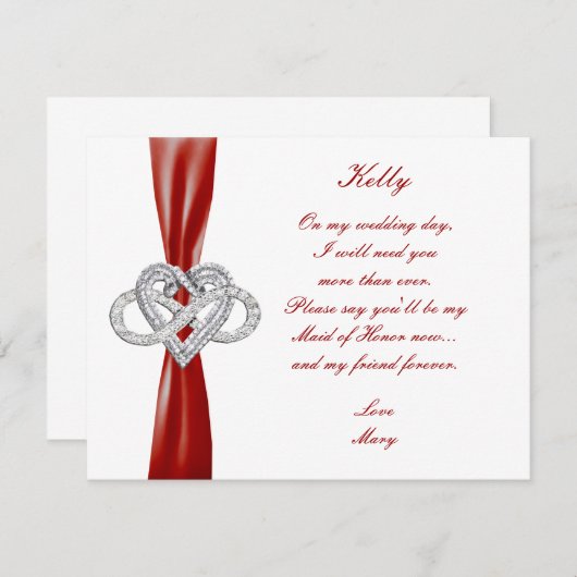 Red Infinity Heart Maid of Honor Kaart (Voorkant / Achterkant)