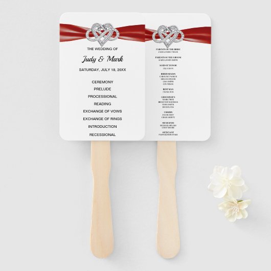 Red Infinity Heart Trouwprogramma Fans Handwaaier (Voorkant en achterkant)