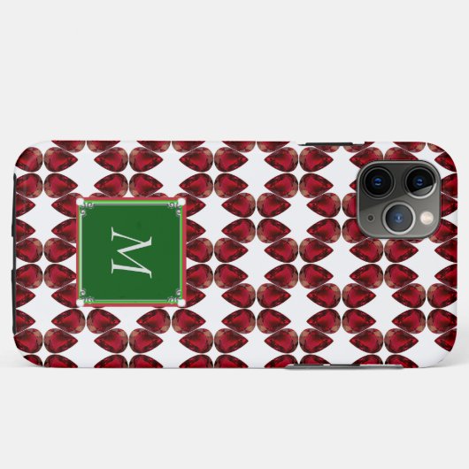 Red iPhone case Ruby Gemstone Initiaal Monogramed (Achterkant (horizontaal))