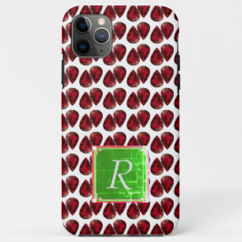 Red iPhone case Ruby Pear Gemstone met Monogram