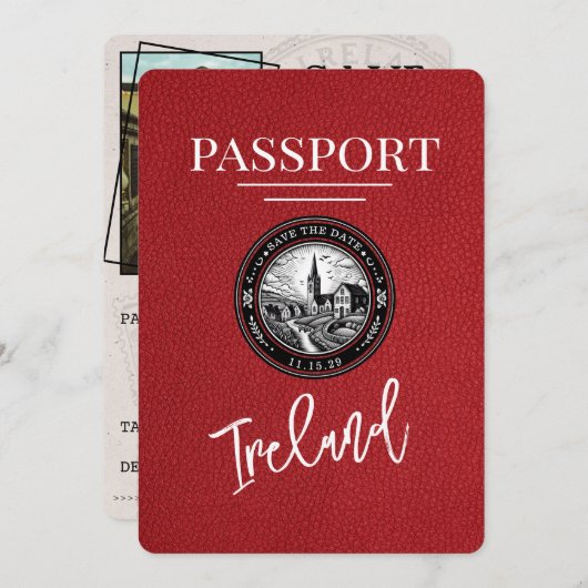 Red Ireland Passport Bewaar de datum Save The Date (Voorkant / Achterkant)