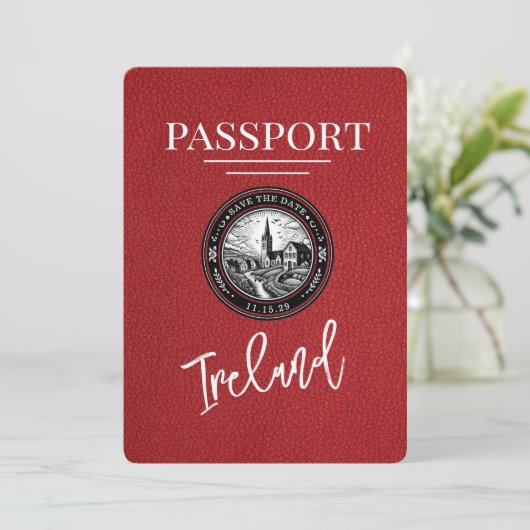 Red Ireland Passport Bewaar de datum Save The Date (Staand voorkant)