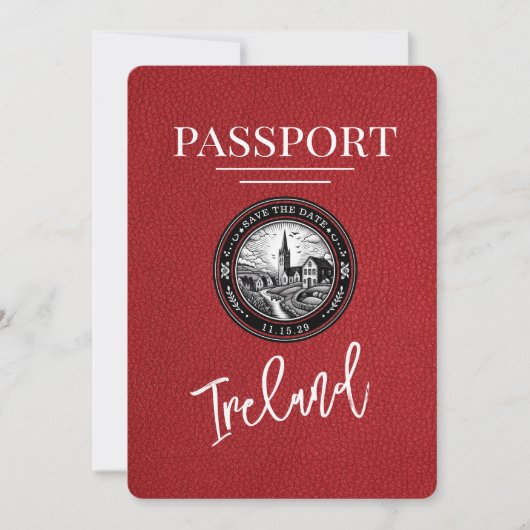 Red Ireland Passport Bewaar de datum Save The Date (Voorkant)