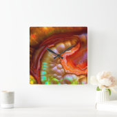 Red Iridescent Fire Opal Vierkante Klok (Huis)