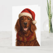 Red / Irish Setter in a Santa hat Christmas card Kaart (Voorkant)