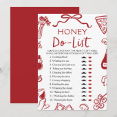 Red Italian Amore Honey Do Lijst Vrijgezellenfeest Kaart (Voorkant / Achterkant)