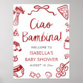 Red Italian Cute Ciao Bambina Baby Shower Welcome Poster (Voorkant)
