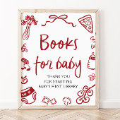 Red Italian Hand Drawn Baby shower Boeken voor Bab Poster