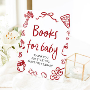 Red Italian Hand Drawn Baby shower Boeken voor Bab Reclamebord Met Voetstuk