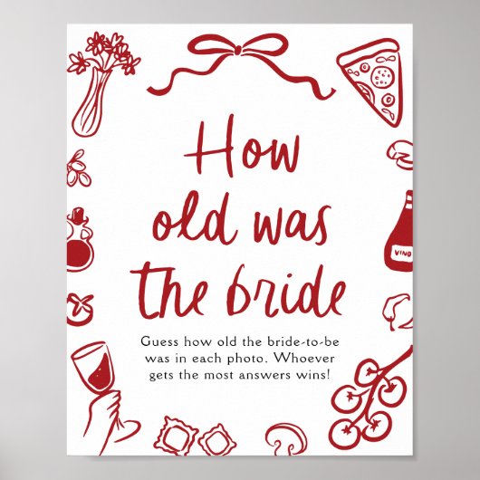 Red Italian Hand Drawn Guess How Old The Bride Poster (Voorkant)