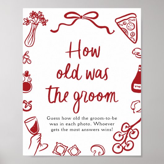 Red Italian Hand Drawn Guess How Old The Groom Poster (Voorkant)