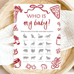 Red Italian Hand Drawn Pizza Wie is mijn Baby spel Kaart