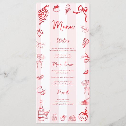 Red Italian Hand Drawn Wedding Bridal Shower Menu (Voorkant)