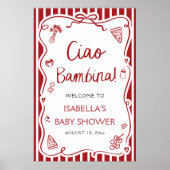 Red Italian Pizza Ciao Bambina Baby Shower Welcome Poster (Voorkant)