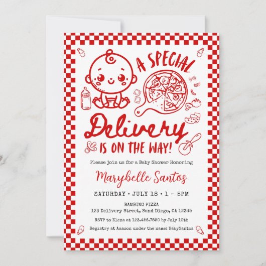Red Italian Special Delivery Baby Invitation Kaart (Voorkant)