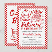 Red Italian Special Delivery Baby Invitation Kaart (Voorkant / Achterkant)