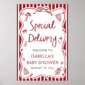 Red Italian Special Delivery Baby shower Welkom Poster (Voorkant)