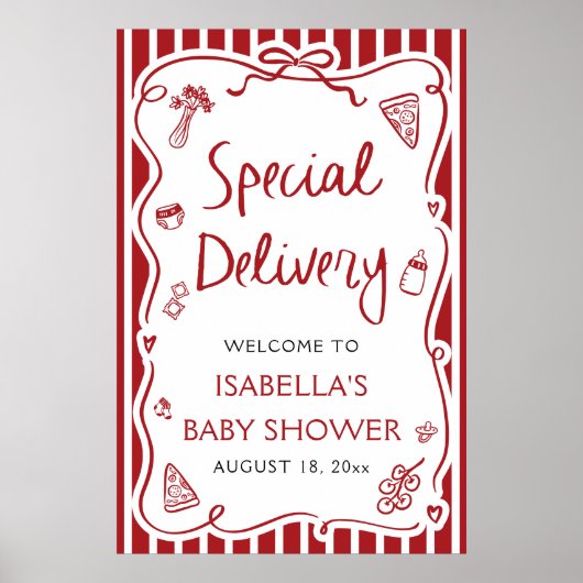 Red Italian Special Delivery Baby shower Welkom Poster (Voorkant)
