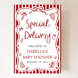 Red Italian Special Delivery Baby shower Welkom Poster