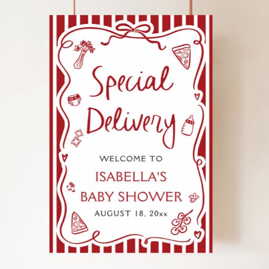 Red Italian Special Delivery Baby shower Welkom Poster