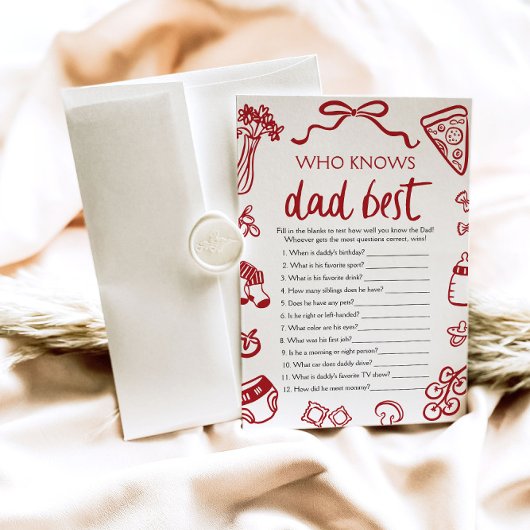 Red Italian Who Knows Daddy Beste Baby shower Spel Kaart